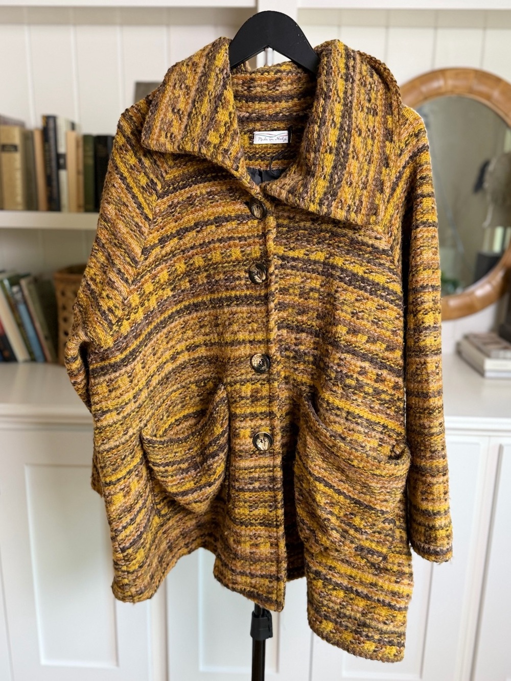 🍂 Luigi Moda Space-Dye Knit Coat | Fits Like 2X-4X | Made in Italy | Mustard